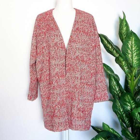 Ben Simon Red Tweed Open Front Long Blazer Jacket Size Small S - Picture 2 of 9